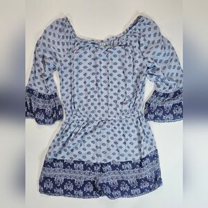 Mudd Womens Romper Size‎ Medium Blue Floral Paisley Boho Inspired Cottagecore